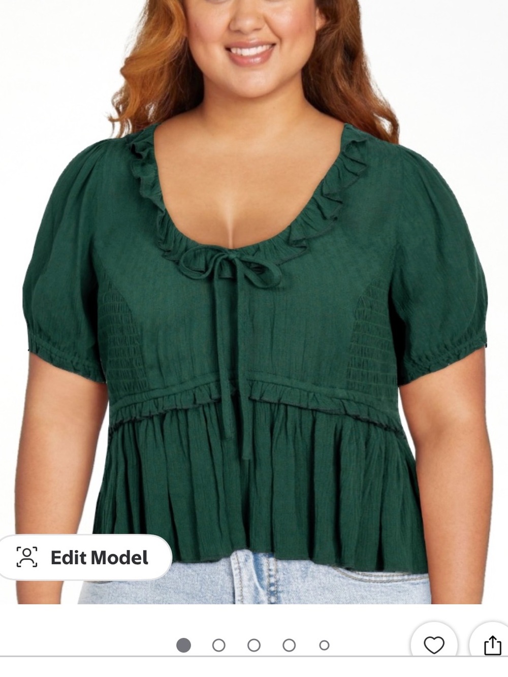 Jessica Simpson Forest Green Ruffle Tie-Front Peplum Blouse